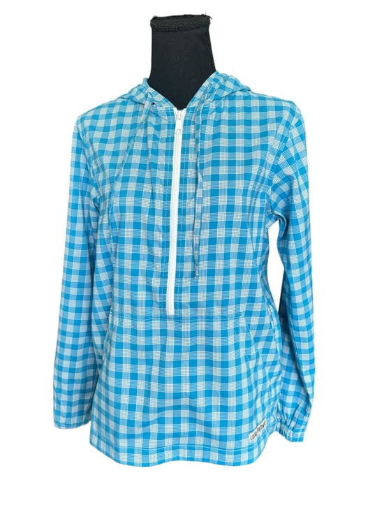 Kavu Tops - KAVU Plaid Half Zip Hooded Pullover XS Blue White Coastal Outdoor Lightweight O9